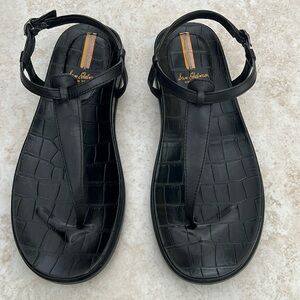 Sam Edelman Naomi Sandals Women's Black Leather Croc T-Strap Thong Size 7 1/2